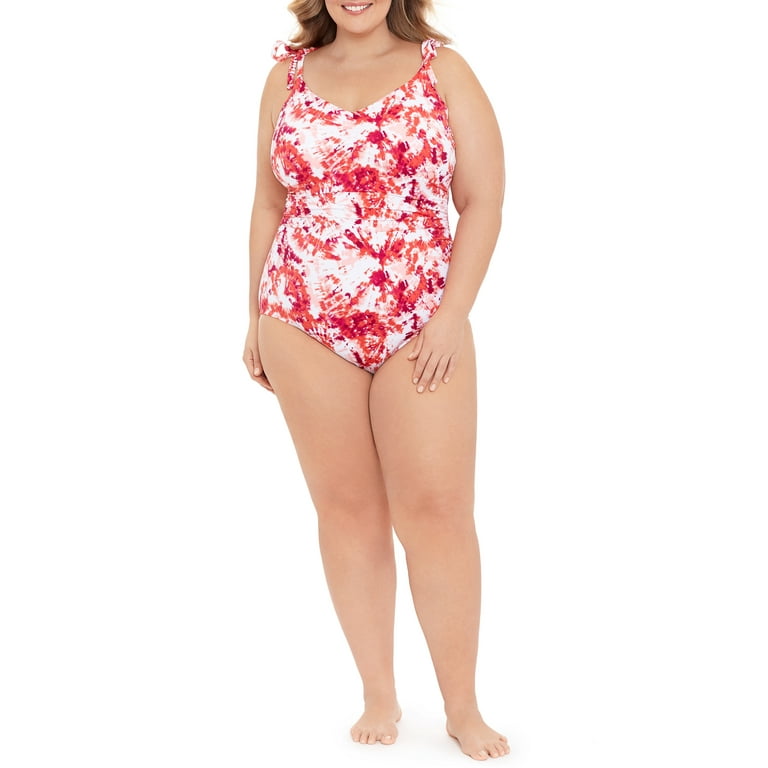 Time and Tru Women s and Plus One Piece Tie Shoulder Swimsuit