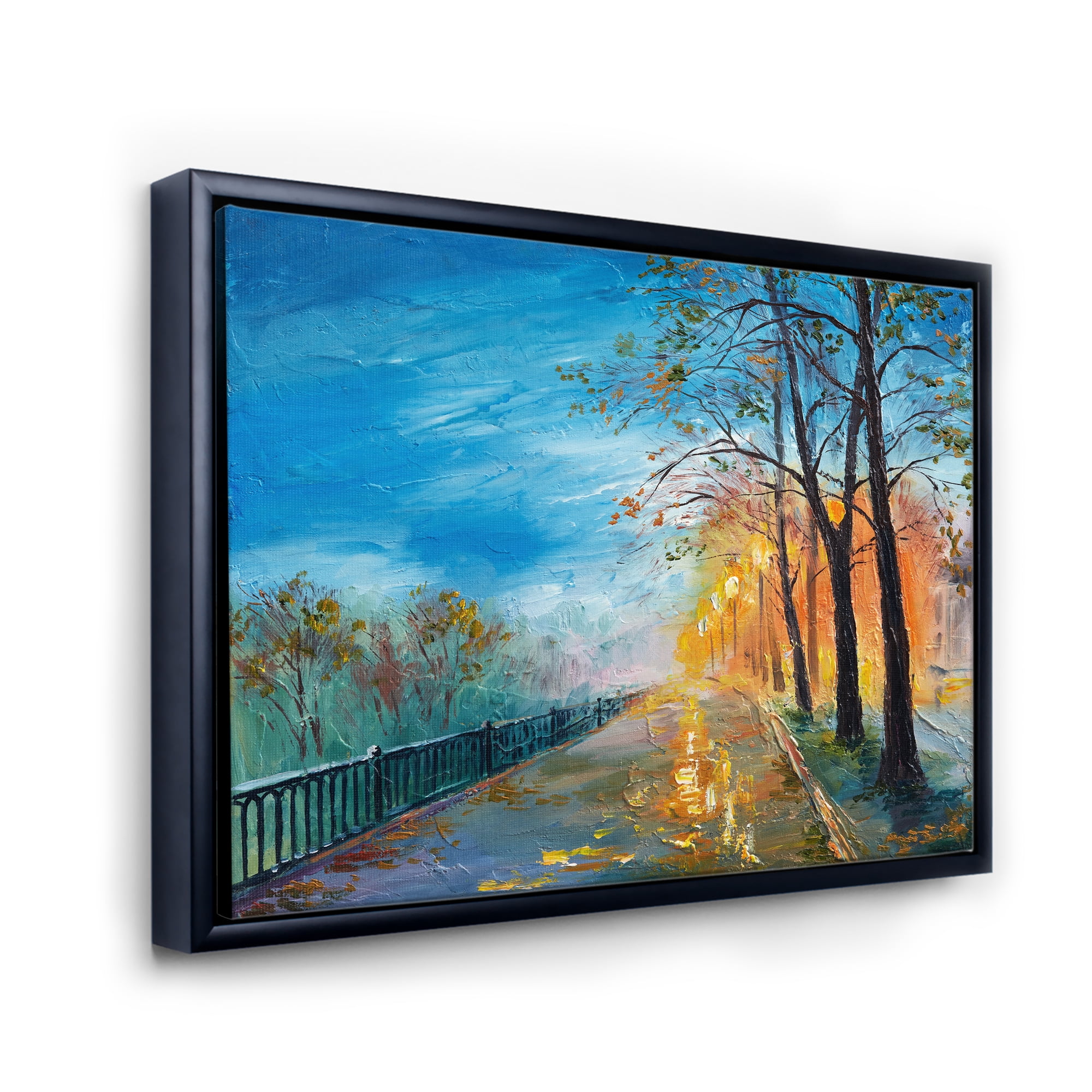 Autumn Road in Evening 20 in x 12 in Framed Painting Canvas Art Print, by Designart