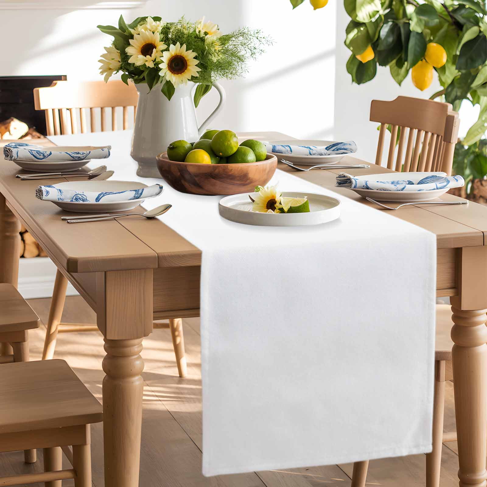 White Cotton Linen Table Runner for Dining Kitchen, Modern Simple White Backdrop Wedding Outdoor Party Tablerunners Decoration, Dresser Scarf Coffee Tablecloth Runners 13x72 Inches