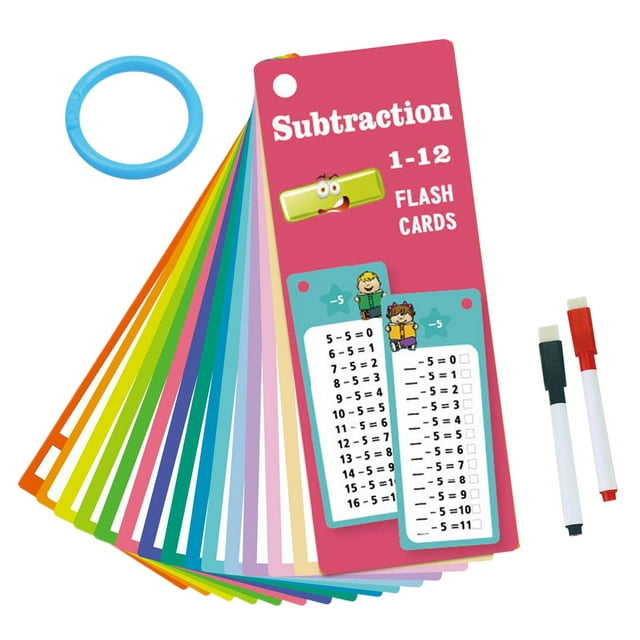 Kids Math Learning Cards, Addition Subtraction Multiplication Division, Thickened Cardboard, Reusable, Pocket-Sized