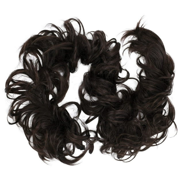 CAISHA postizo envoltura para el cabello fibras sintéticas resistentes al calor rizado desordenado Updo marrón oscuro HW7