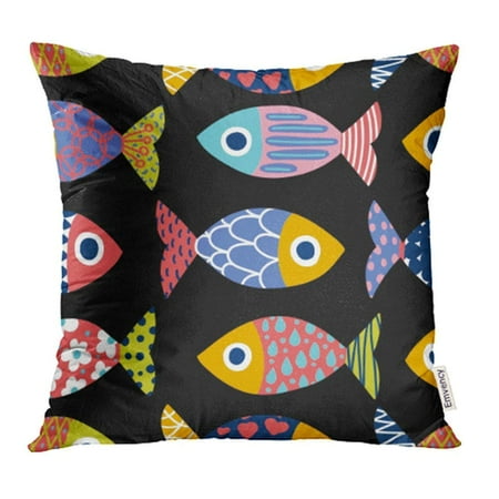 Fish Aquatic Animal ARHOME Marine Cute Fish Kids Algae Animal Aquarium Aquatic Cartoon Comic Coral Pillowcase Cushion Cases 18x18 inch ()