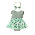 thumbnail image 4 of Umbreon Green Baby Girl Clothes Trendyborn Dresses Summer Ruffe Sleeves Bodysuit Lace Butterflies Cute Romper Outfits Headband 0-12 Months, 4 of 4
