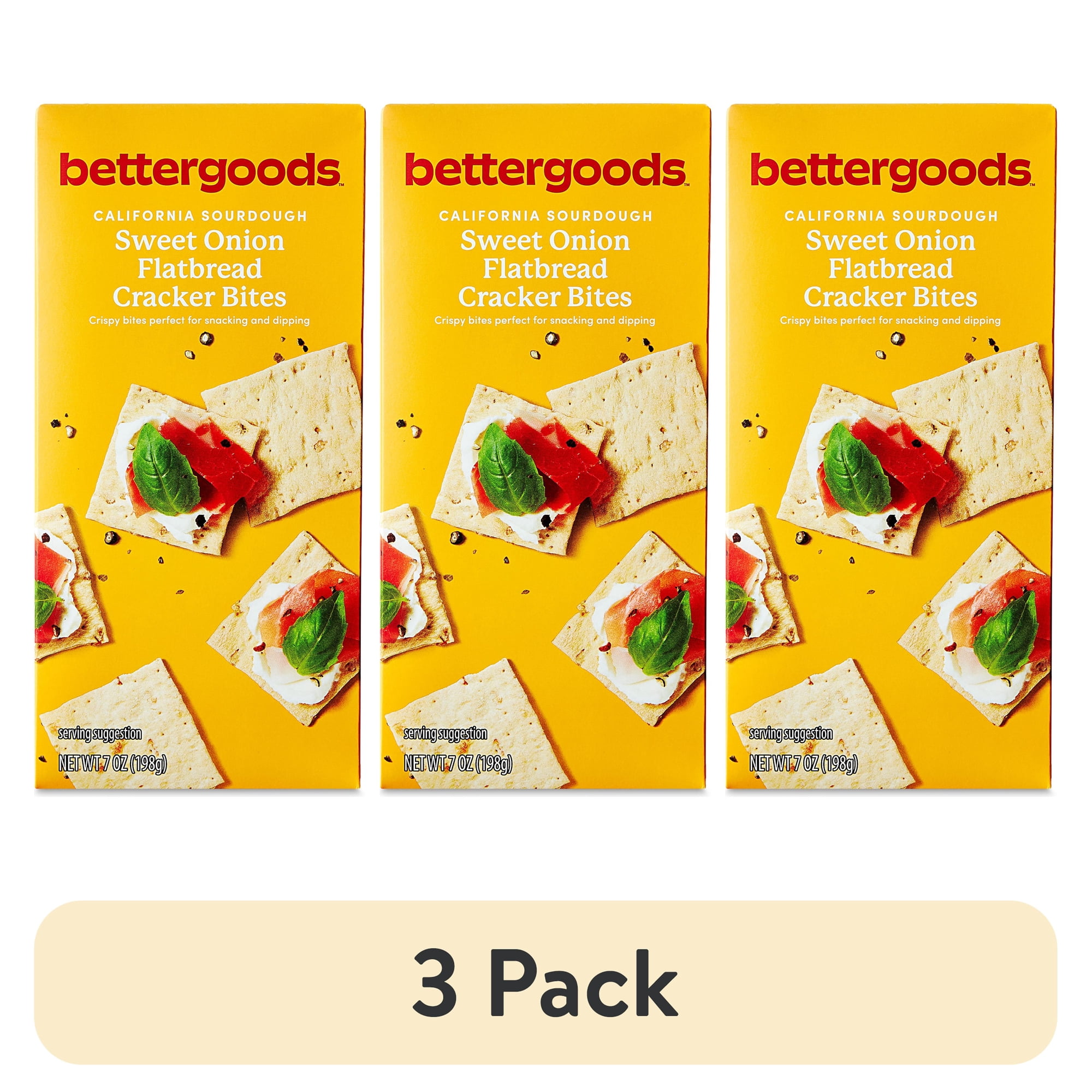 (3 pack) bettergoods California Sourdough Sweet Onion Flatbread Cracker Bites, 7 oz