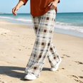 thumbnail image 3 of Maplenight Plaid Wide Leg Pants for Women Elastic Waist Long Trousers with Pockets Loose Casual Lounge Pants, 3 of 5
