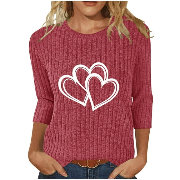 Ailaofu Womens Cute Crewneck Long Sleeve Heart Pullover Sweater Chunky Ribbed Knit Sweater Spring