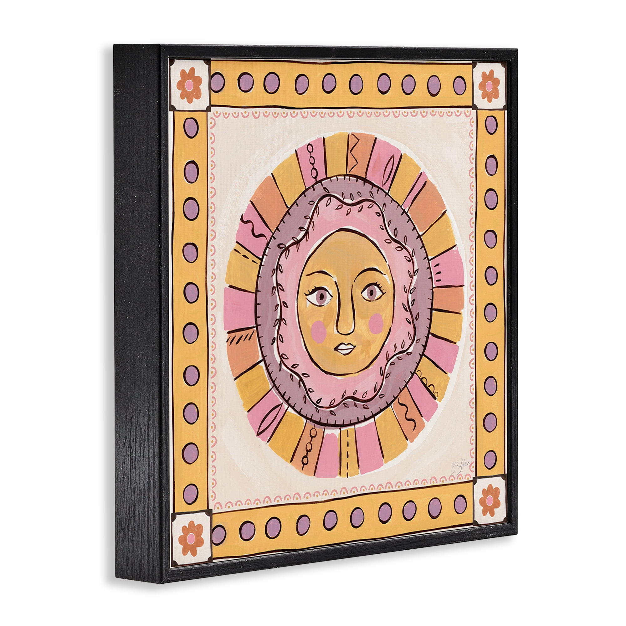 Stupell Industries Pastel Sun Face with Border Black Framed Giclee Art, design by Two If By Sea Studios