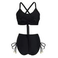 thumbnail image 3 of TrendVibe365 Bikinis for Women 2 Piece Shorts Black 2 Piece High Waist Thong Crossed Straps Wrap Top with Padded Bras Bathing Suits Solid Swimwear Beachwear M, 3 of 4