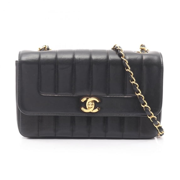 Pre-Owned CHANEL Mademoiselle shoulder bag, lambskin leather, women's, black (Good)