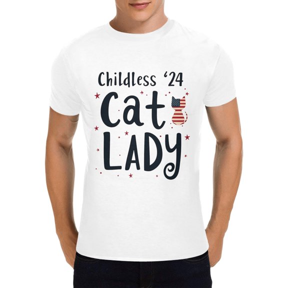 Hanmun This Childless Cat Lady is Voting Kamala-Harris 2024 Retro Men T-Shirt Size S-3XL