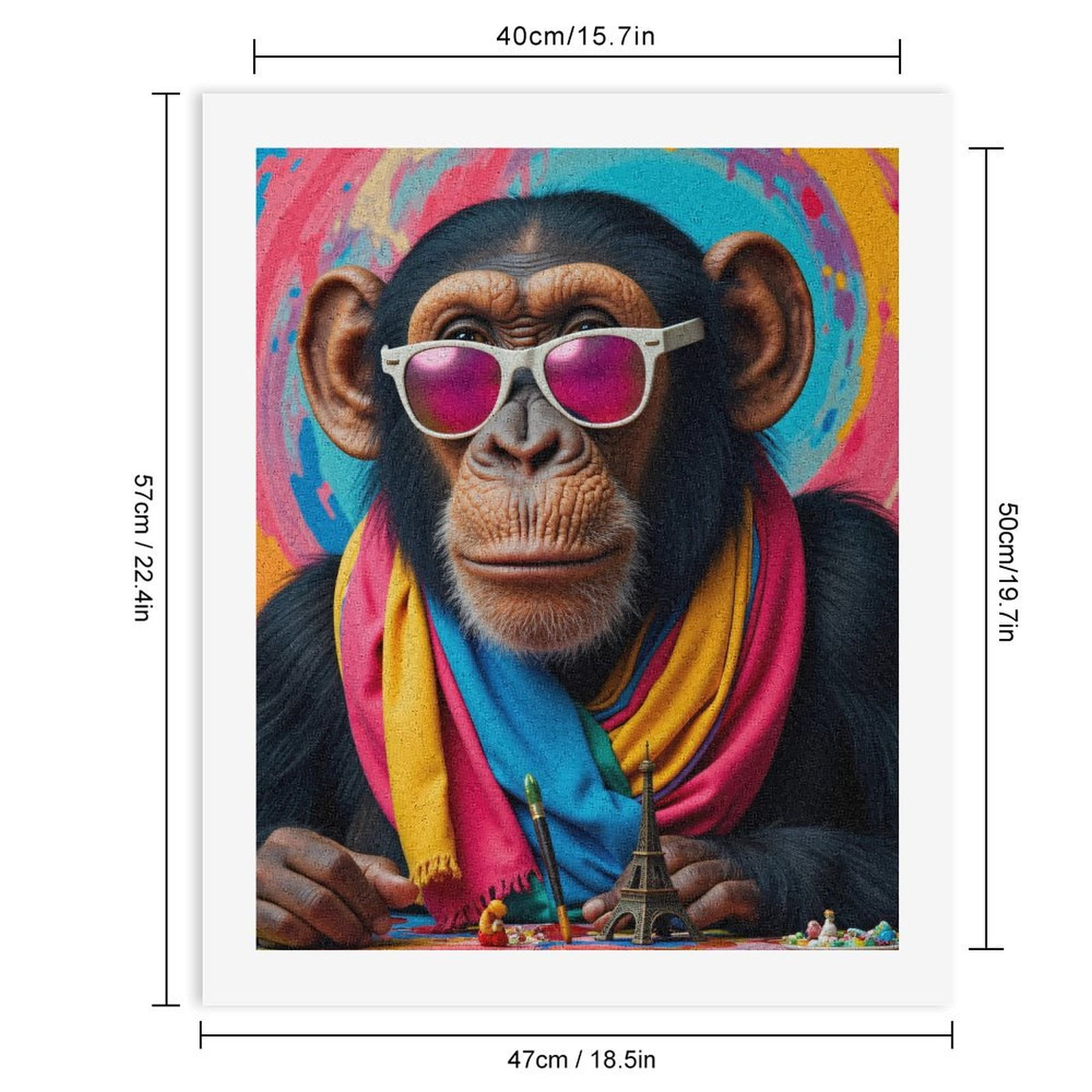 Paint By Numbers Kit for Adults Beginner - Monkey Sunglasses Colorful Scarf Art DIY Canvas Painting Kits for Adults, Frameless Paint By Number for Adults for Home Wall Decor 16x20 Inch