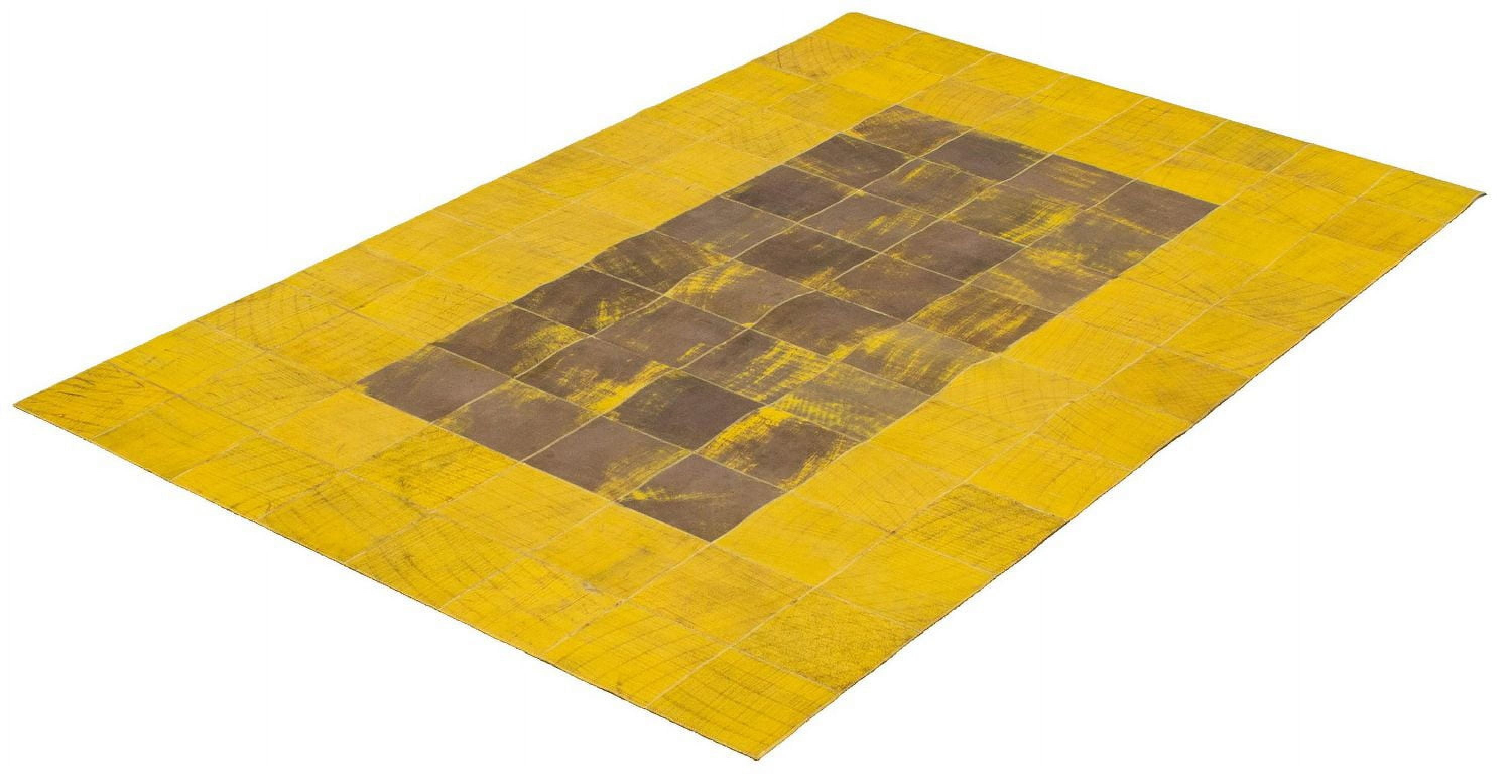 ECARPETGALLERY Tapis Fait à la Main pour Salon, Salle à Manger et Chambre à Coucher Contemporain Collection Patchwork en cuir 5'0" x 8'0" en Jaune