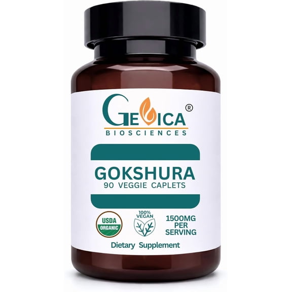 GeVica Biosciences Gokshura (Tribulus terrestris) – USDA Organic, 1500 mg per Serving, Whole Herb Powder, No Extract, NPOP & BioAgriCert Certified, 90 Caplets