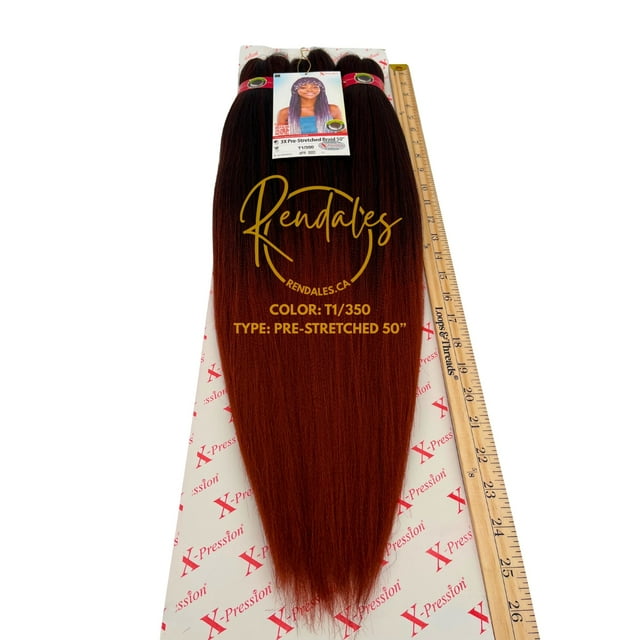 X-Pression 50" 3X Pre-stretched Braids, Braiding Hair Extensions African Kinky, Pre-Cut, Pre-Stretched, Synthetic Fiber, 3 bundles, Soft & Shiny, Ready for Hot Water Use, 240g
