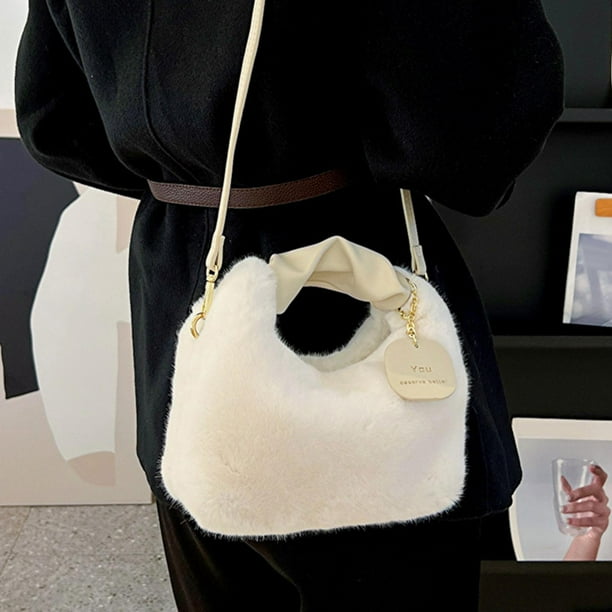 Bolso de Felpa Macarena Tote de Hombro Correa Ajustable Beige