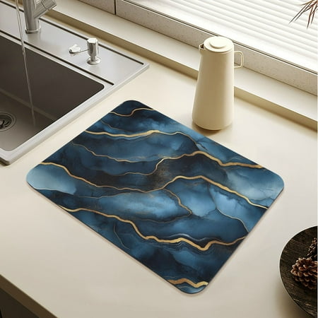 

Wobogo Gilt Dark Blue Marble Dish Drying Mats Diatomaceous Earth Super Absorbent Non-slip Rubber Sole 23.6×19.7in