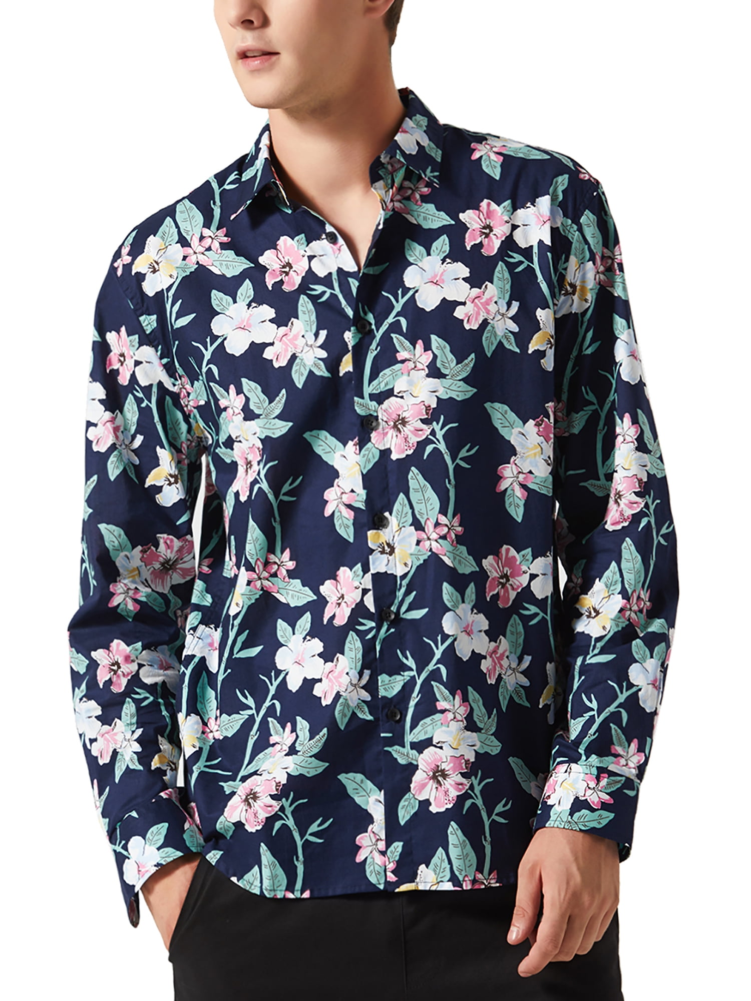 Mens Floral Print Slim Fit Long Sleeve Casual Button Down Shirt Allywit Men Shirt