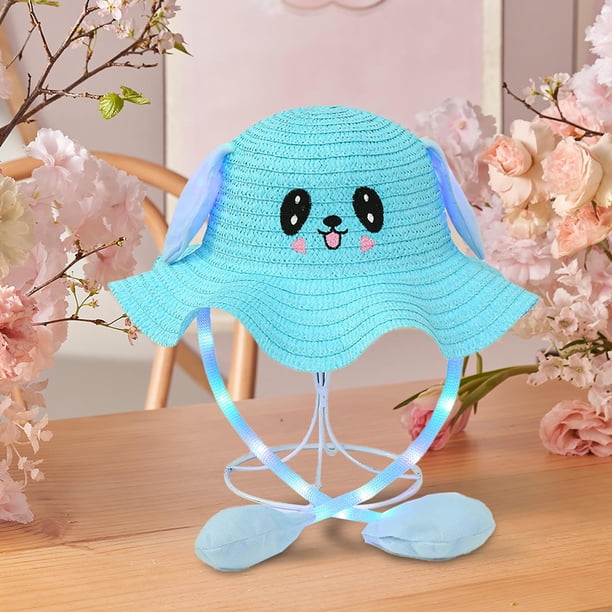 Sombrero de para niños, sombrero de paja de verano de moda iluminado para fiesta de vocación del día del niño Azul
