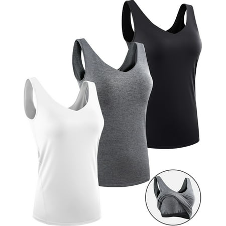 NELEUS Womens Workout Compression Tank Top with Built in Bra V Neck Sleeveless Shirts 3 Pack Black+Gray+White US Size XL