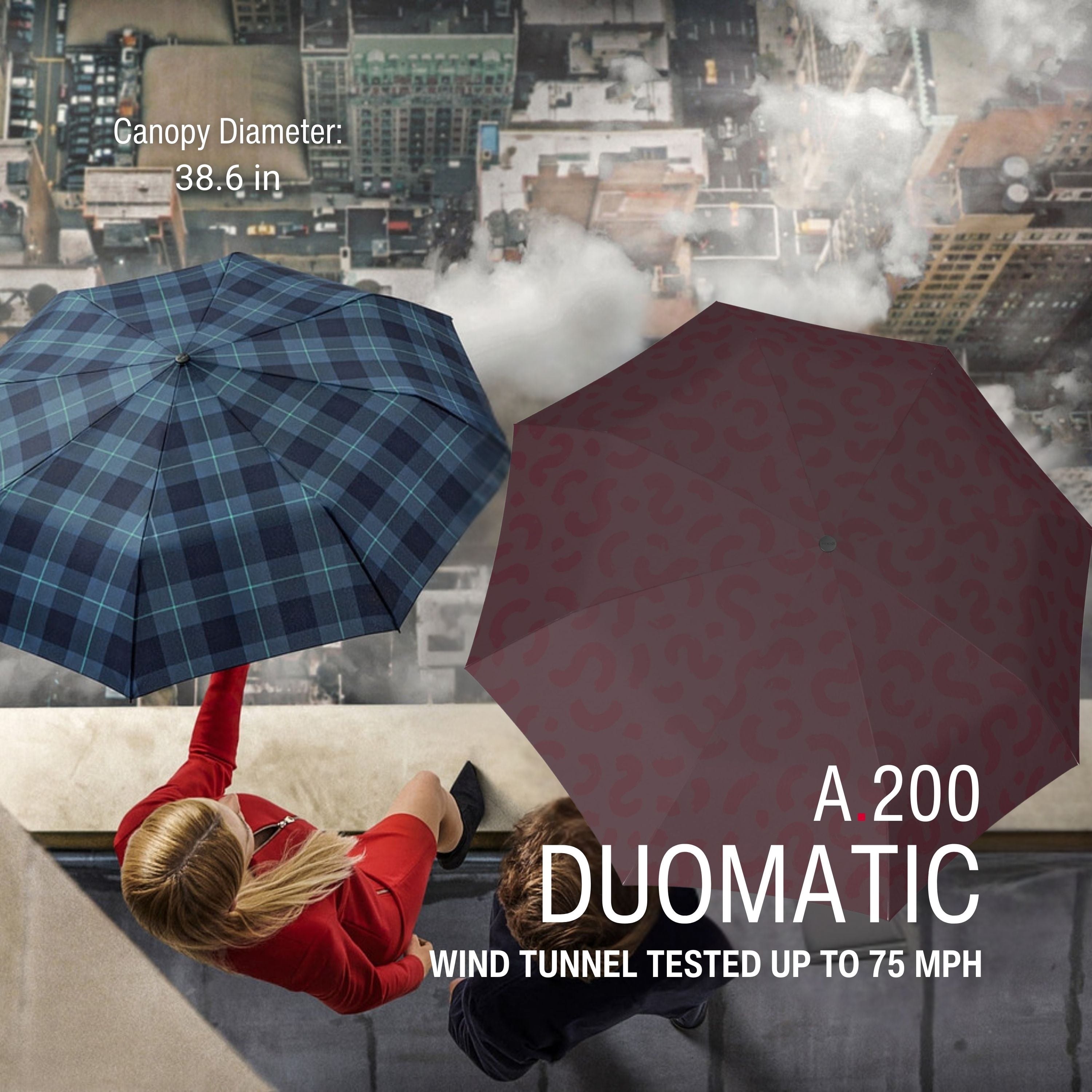 Knirps A.200 Medium Duomatic Windproof Rain Umbrella for Adults in Cone Bordeaux – Automatic Open Close Design, 38.5" Wind Resistant Canopy, Durable Steel Frame, Travel Case Included