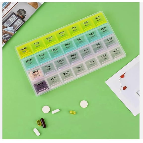 Puedo Weekly Pill Organizer, 28 Compartments Medication Box, 4 Times a Day Pill Case, Travel Medicine Organizer