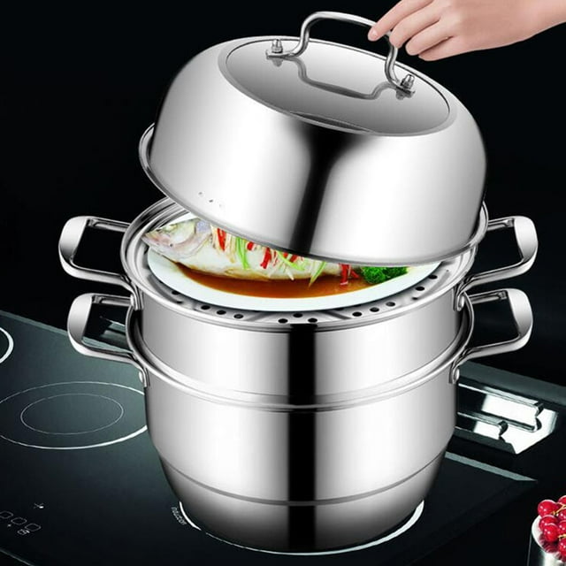 OULII 1Set Multi Layer Stainless Steel Steamer Pot for Home Cooking with Folding Storage