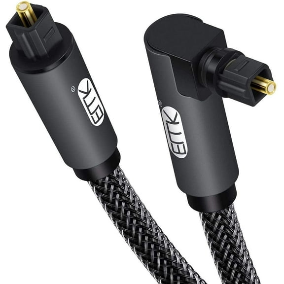 EMK 90 Degree Toslink Optical Cable 360 Degree Free-Rotating Plug Fiber Optic Cable S/PDIF Toslink Male to Male for Home Theater, Sound Bar, TV, PS4, Xbox,Grey (3.3ft/1m)