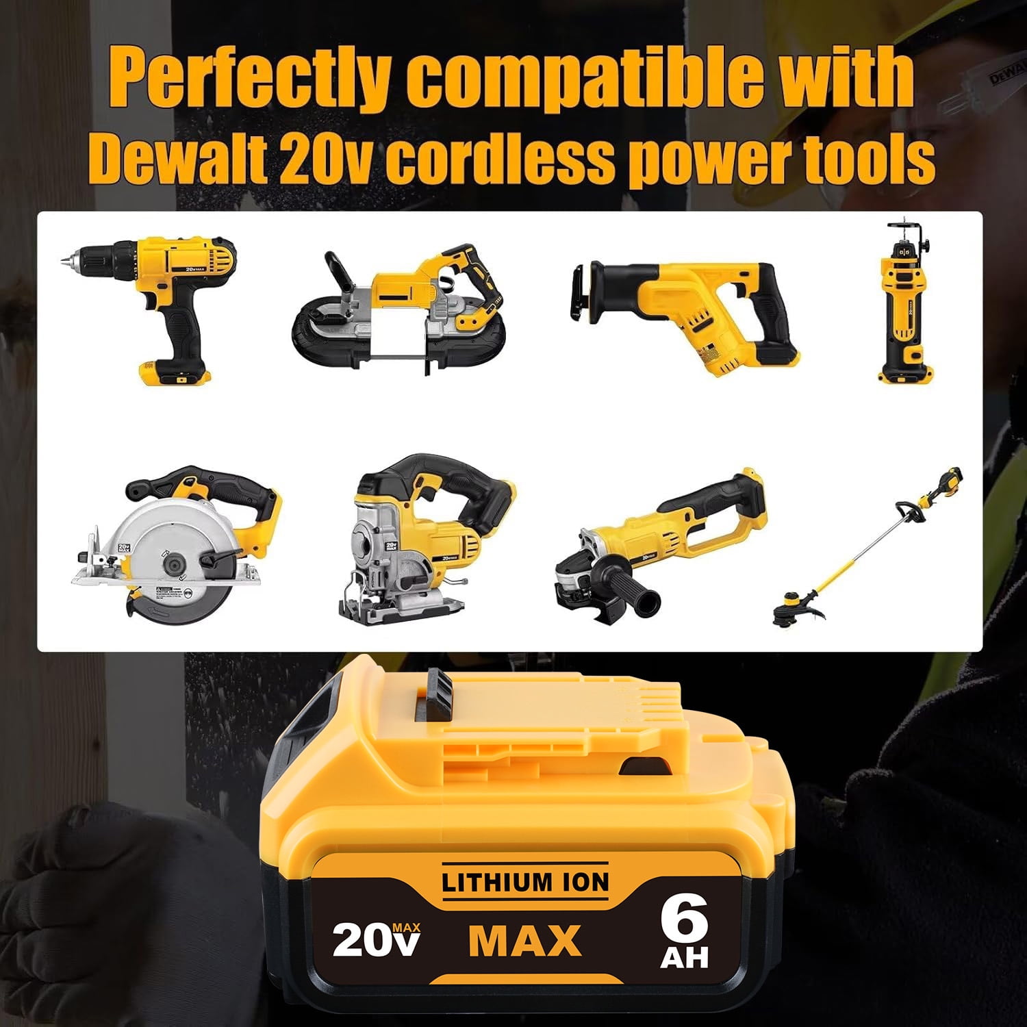2 Pack 6.0Ah DCB206 Replacement for Dewalt 20V MAX Battery and DCB112 Charger Combo Compatible with 20V Battery Lithium DCB207 DCB204 DCB200 DCB201 DCB203 Series Power Tool