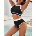 thumbnail image 4 of 2024 New European and American Women's Swimsuit High Waist Bikini Set Solid Color Sports Swimsuit Two-piece Swimsuit (Black) Size L, 4 of 5
