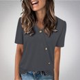 thumbnail image 2 of Tops de Color Sólido para las Mujeres, Botón de Cuello en V de Manga Corta, Top de Moda Casual para las Mujeres, 2 of 9