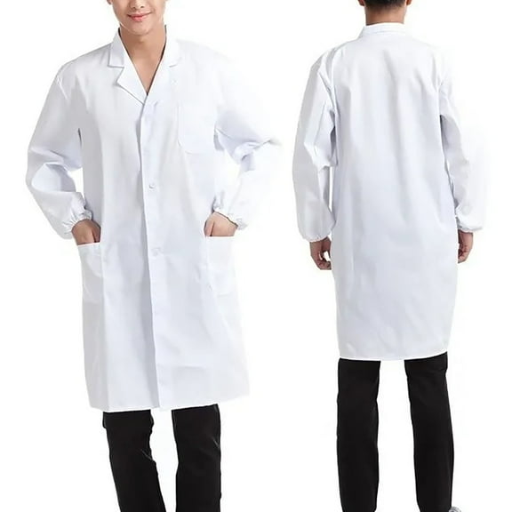Long Sleeve, Elastic Cuffs, Ideal for Dentists & Hospitals, Size L, Pure White Unisex Soft Cotton Lab Coat for Professionals Rawiri