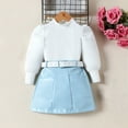 thumbnail image 2 of Otqutp Kids Party Outfits Set European and American Children's Clothing Small and Middle School Girls Fashion Suit Puffy Sleeve Top +pu Leather Skirt + Belt Three Set, 2 of 9
