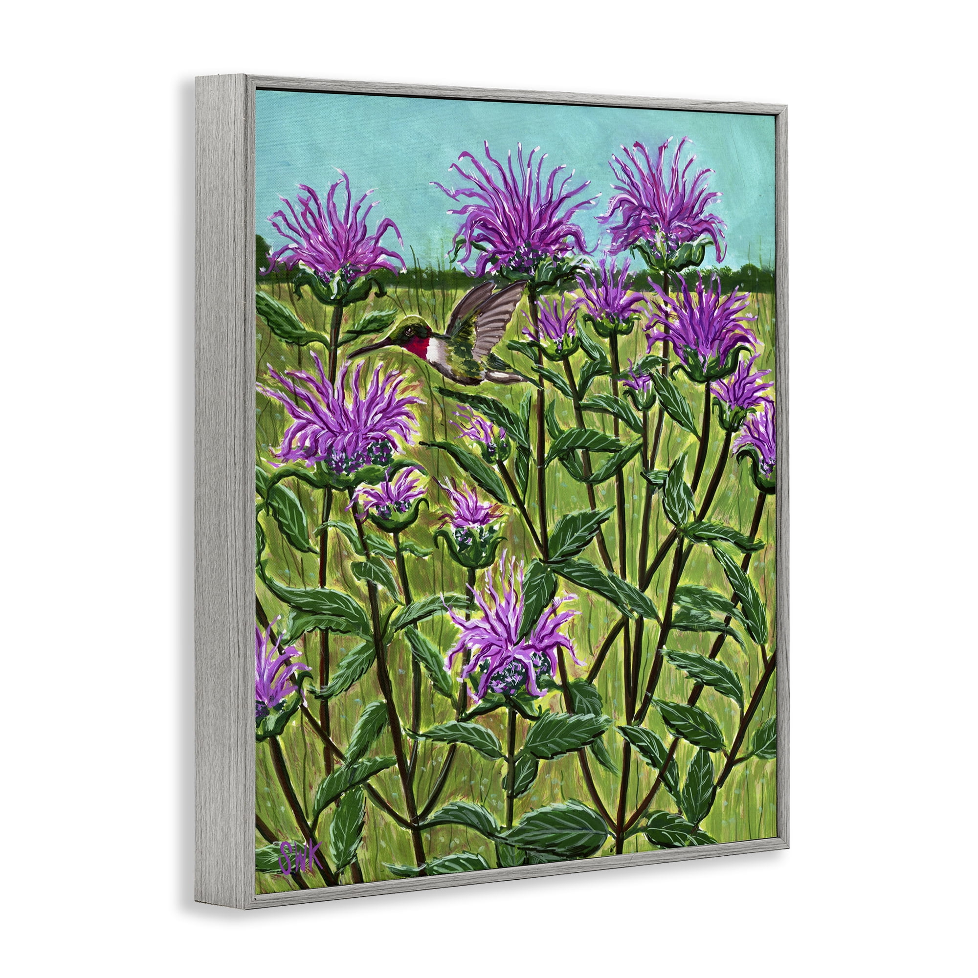 Stupell Industries Ruby Throated Hummingbird & Beebalm Gray Framed Giclee Art, design by Sarah Waldron Kimball