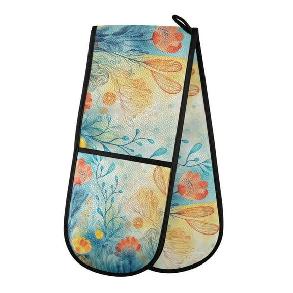 35" x7" Double Oven Mitt Heat Resistant Oven Gloves Withstands Up to 200°C for Kitchen Baking & BBQ Magical Deep Sea Scene