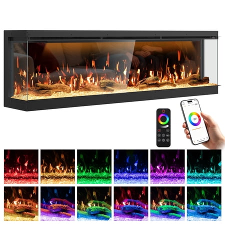 OSEYM 70" 3 Sided 3D Mirrored Electric Fireplace with 251RGB Realistic Flames, Smart Wi-Fi Enabled Build-in Insert, App/Remote Control,12H Timer,Crackle Sound, 1500/750W Quiet Heater