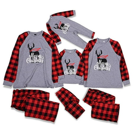 

Pretty Comy Matching Family Pajamas Sets Christmas PJ s Sleepwear Printed Top with Plaid Bottom