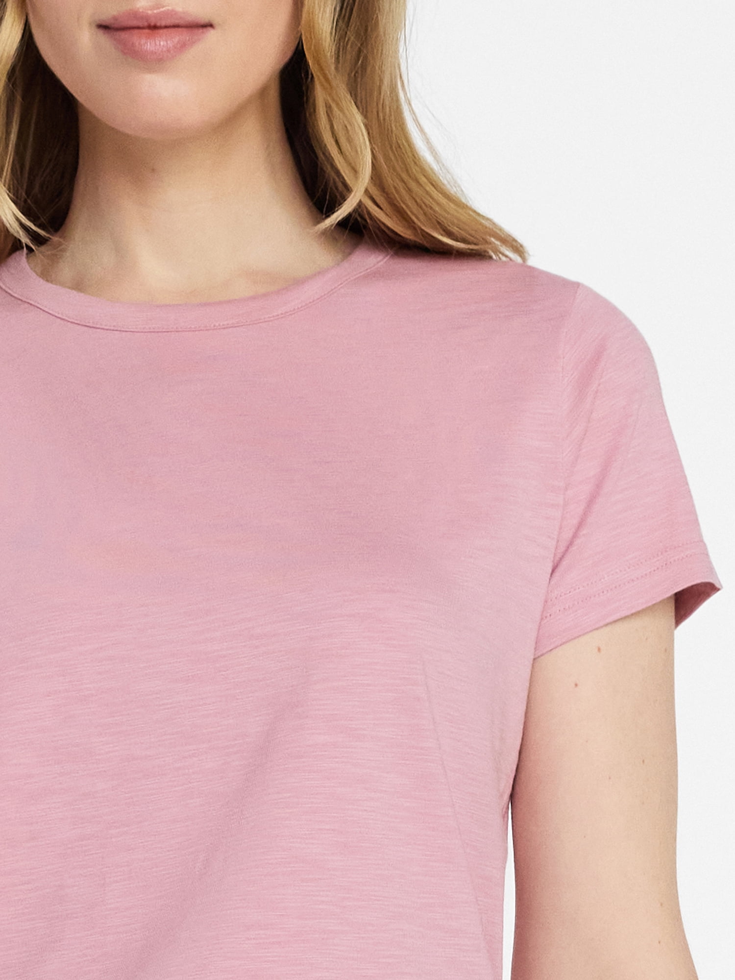 Time and Tru Women's Slub Crewneck Tee with Short Sleeves, Sizes XS-XXXL