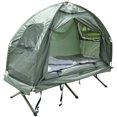 Outsunny Portable Camping Cot Tent with Air Mattress, Sleeping Bag, and (Best Cots For Tent Camping)