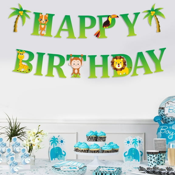 SASABAXI Jungle Animal Birthday Banner 1Set Flags for Childrens Themed Celebration