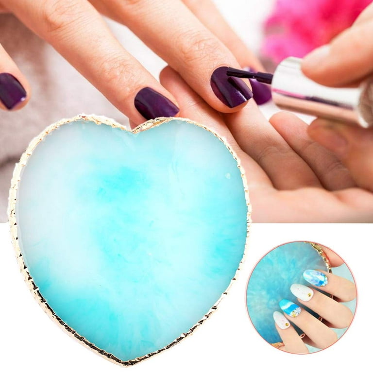 Resin Nail Art Plate Palette,Makeup Palettes,Gel Polish Color Mixing Plate  Drawing Painting Color Palette,Golden Edge Heart Shaped Nail Art Display