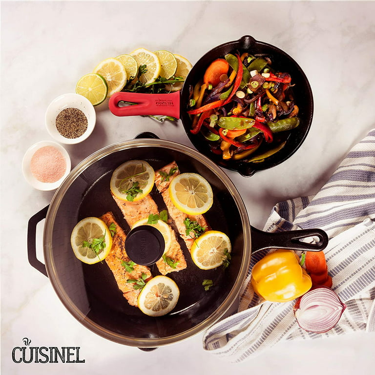 Cuisinel Cast Iron Skillet with Lid Set of 3 Kitchen Cookware Pre