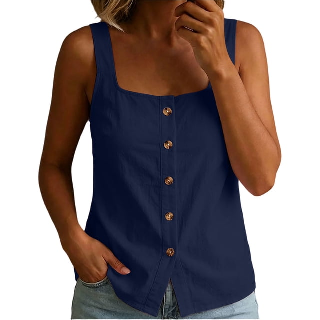 Fewfanhot Spring Tops for Women 2026 Trendy Ribbed Tank Tops Slim Fit Square Neck Sleeveless Shirts Slit Hem Summer Casual Basic Tanks