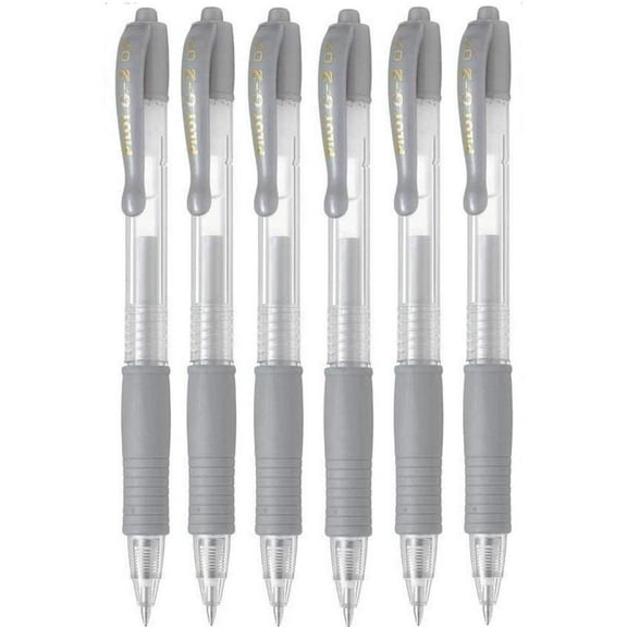 Pilot G2 07 Metallic Silver Fine Retractable Gel Ink Pen Rollerball 0.7mm Nib Tip 0.39mm Line Width (Pack of 6)