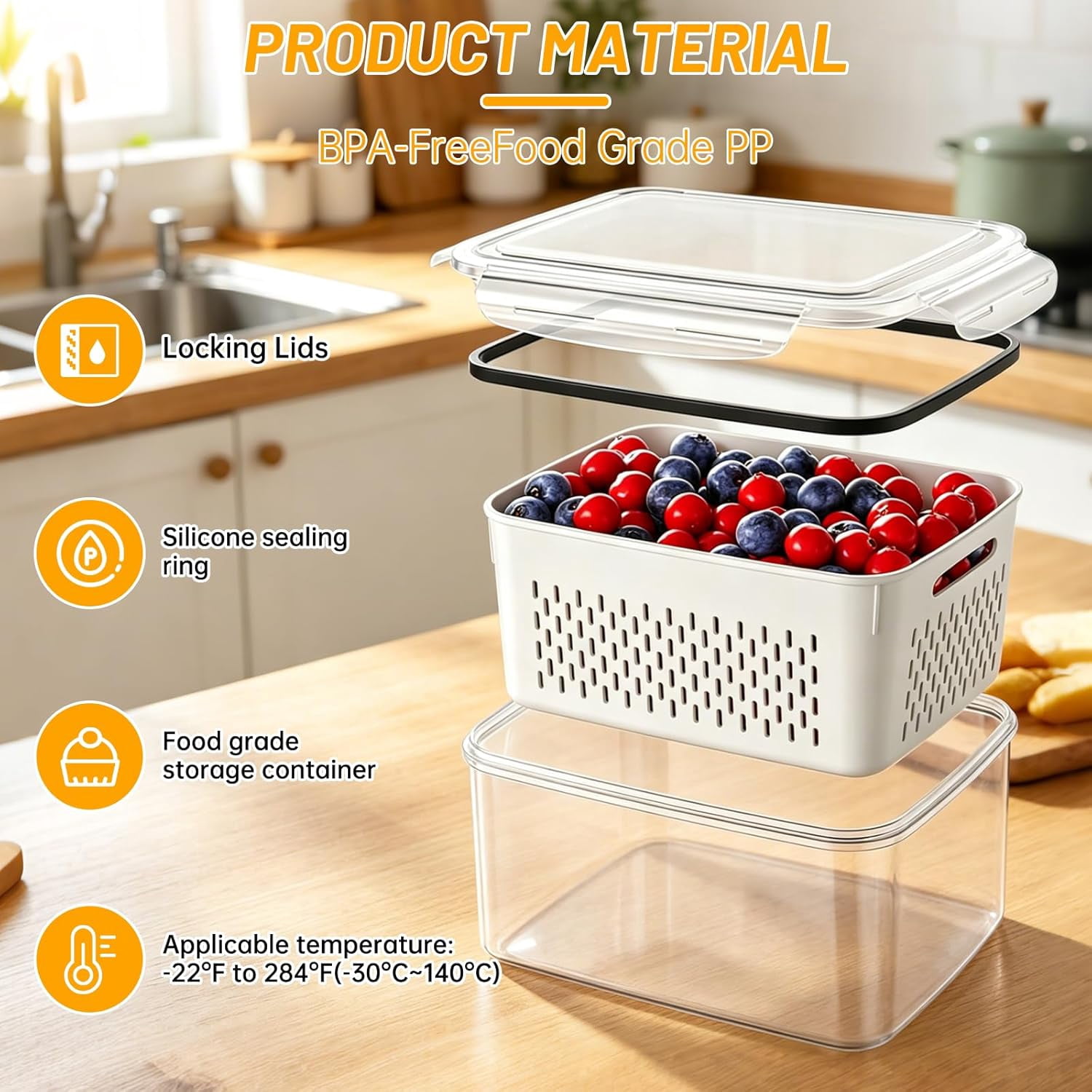 3 PCS Fruit Storage Containers for Fridge, Airtight Produce Storage Containers for Fridge, 4-in-1 Fruit and Vegetable Storage, Berry Keeper, Food-Grade & Easy To Clean Material