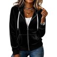 thumbnail image 2 of Caywon Women's Velvet Zip Up Hoodie Long Sleeve Drawstring Hooded Jacket with Pockets Stretch Velour Casual Sweatshirt, 2 of 7