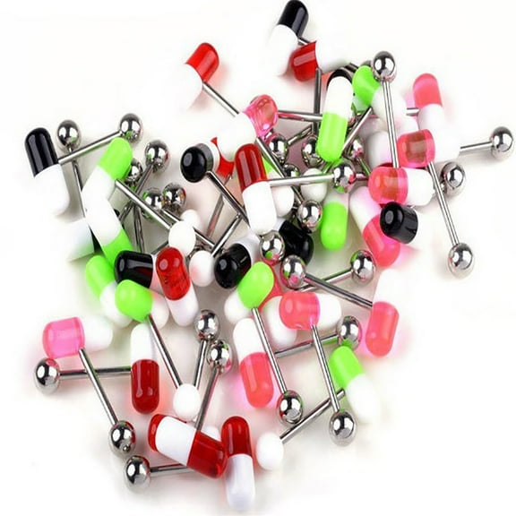 Sanwood 10Pcs Unisex Acrylic Pill Tongue Barbell Nipple Ring Stud Body Piercing Jewelry