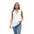 thumbnail image 2 of Womens Ribbed Tank Top Zipper V Neck Dressy Casual Blouses Sleeveless Camisole Tops Work Tank Shirts White M, 2 of 9