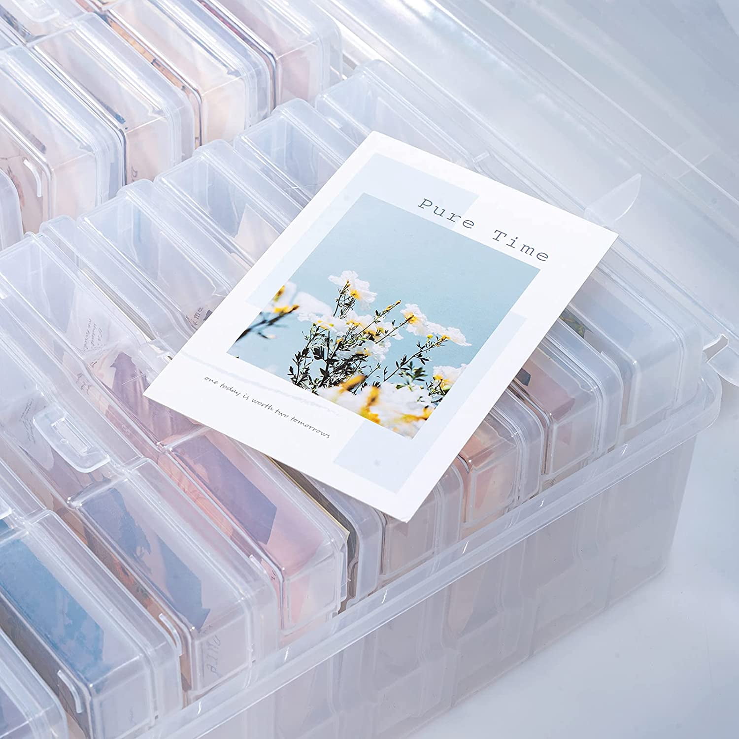 Portable Photo Organizers & Storage Containers, Transparent 4" x 6" Picture Organizers with Handle, 16 Inner Photo Cases, Photo Storage Box