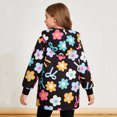 thumbnail image 6 of lnmuld Girls Flower Bow Print Plush Lined Hooded Coat Button Front Elastic Cuff Warm Casual Winter Outerwear for Kids Black,9-10 Years, 6 of 7