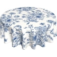 thumbnail image 1 of Blue Floral Tablecloth Round 60 x 60 Inch Chinoiserie Flowers Table Cloth Polyester Fabric Vintage Spring Summer Farmhouse Table Cover for Kitchen Party Dining Picnic Outdoor Decor, 1 of 7